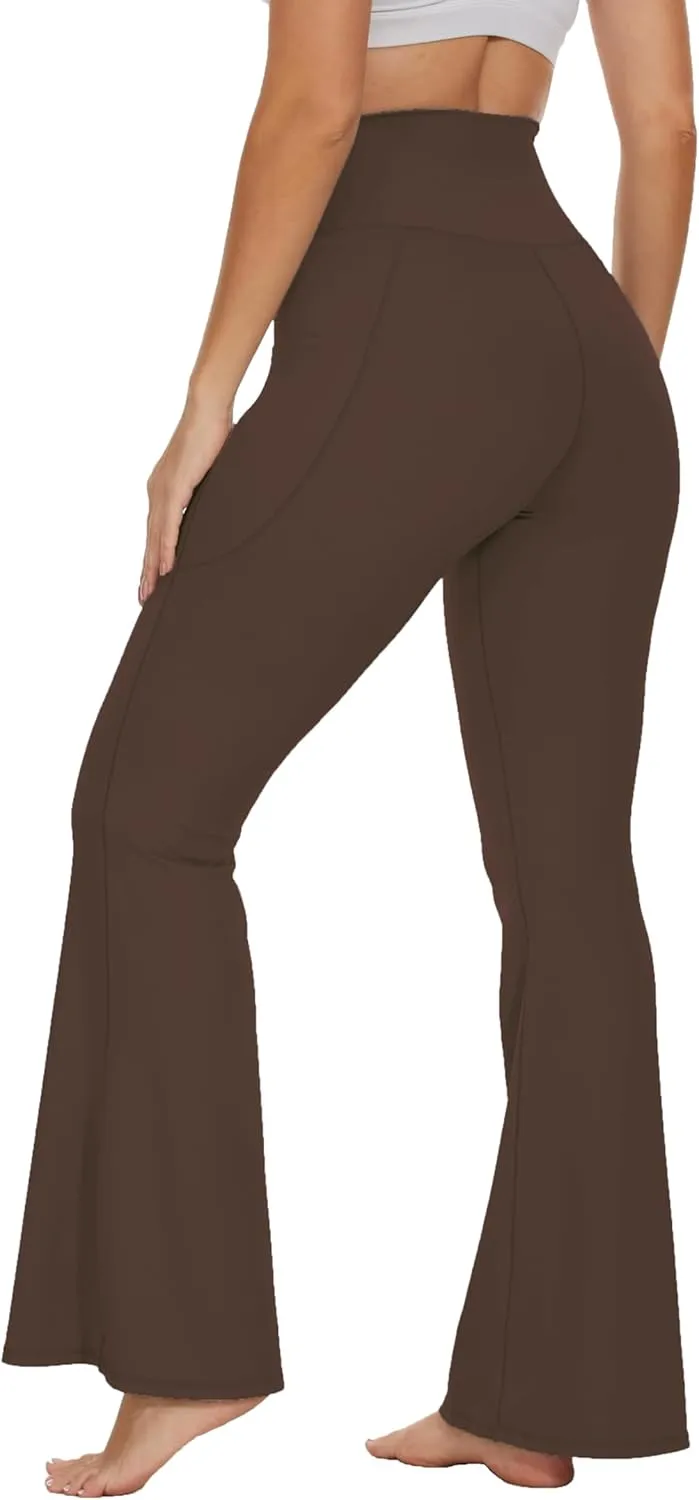 Womens 28"/30"/32"/34" Flare Crossover Leggings with Tummy Control, High Waist Wide Leg Yoga Pants with Pockets