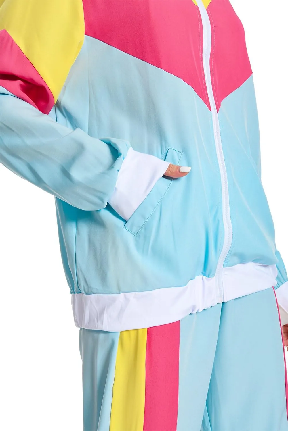 Womens 80s Tracksuit Retro Hip Hop Windbreaker Women Disco Tracksuit Sets Colorblock One Piece Outfits Set