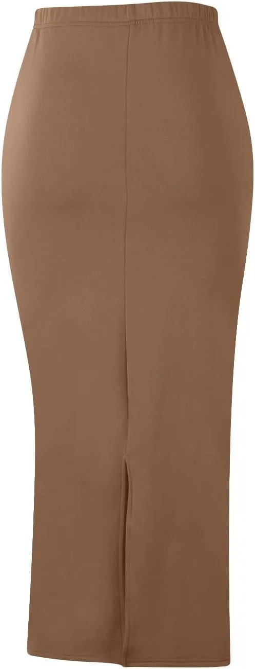 Women's Bodycon Midi Skirt, Elegant High Waisted Slit Back Business Casual Pencil Long Slimming Skirts
