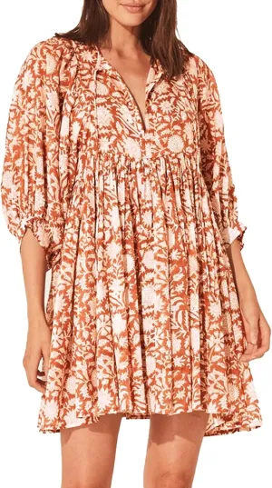 Womens Boho Floral Short Dress: Summer Cute Puff Sleeve - Casual V Neck A Line Tops - Flowy Mini Garden Sun Dress 2415