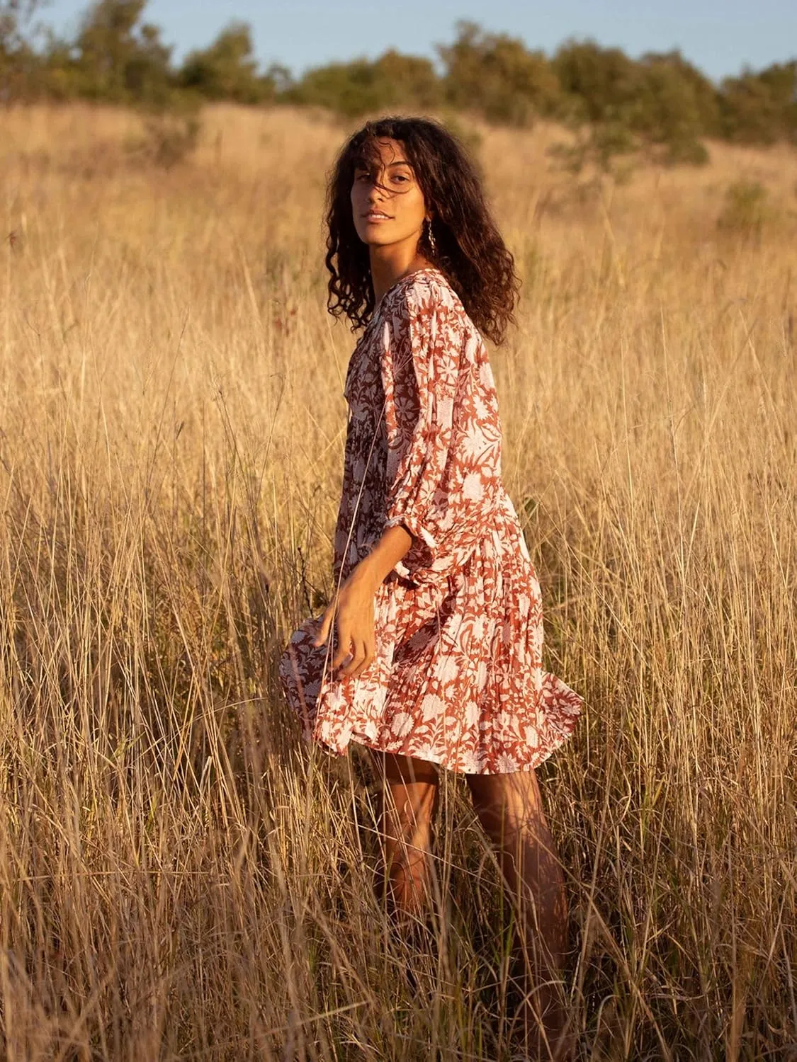 Womens Boho Floral Short Dress: Summer Cute Puff Sleeve - Casual V Neck A Line Tops - Flowy Mini Garden Sun Dress 2415