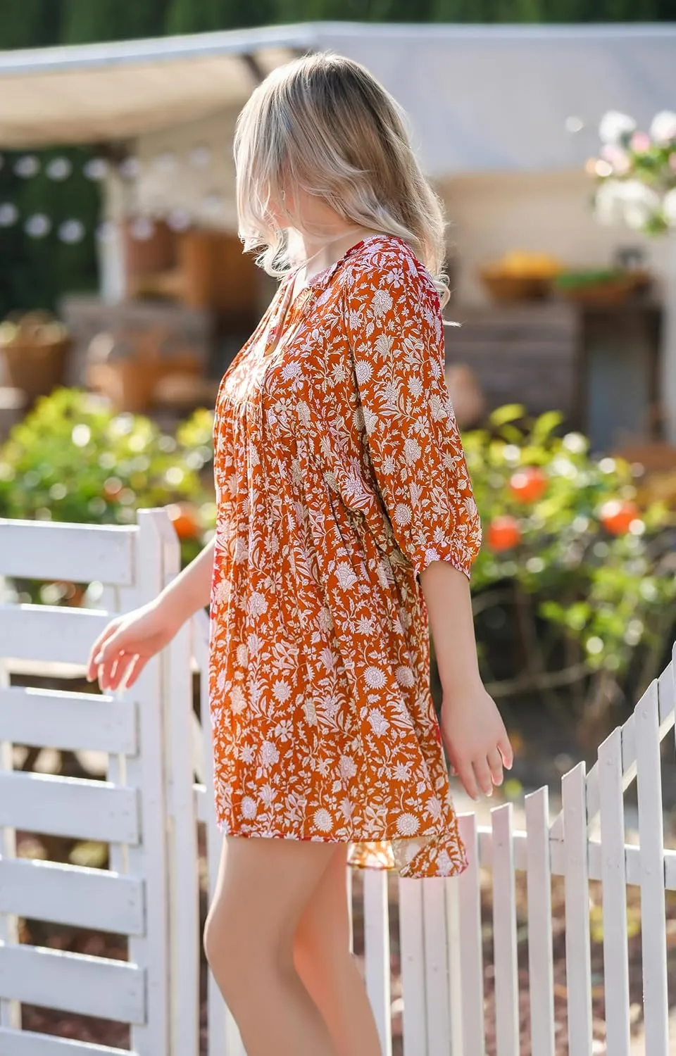 Womens Boho Floral Short Dress: Summer Cute Puff Sleeve - Casual V Neck A Line Tops - Flowy Mini Garden Sun Dress 2415