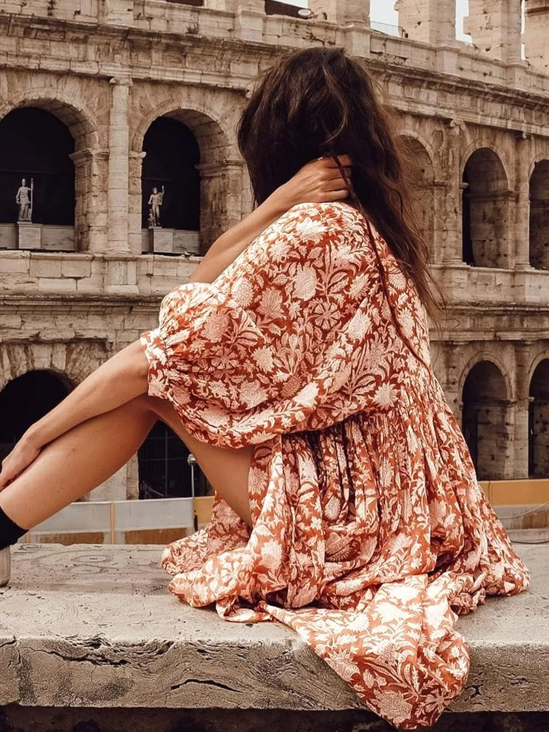 Womens Boho Floral Short Dress: Summer Cute Puff Sleeve - Casual V Neck A Line Tops - Flowy Mini Garden Sun Dress 2415
