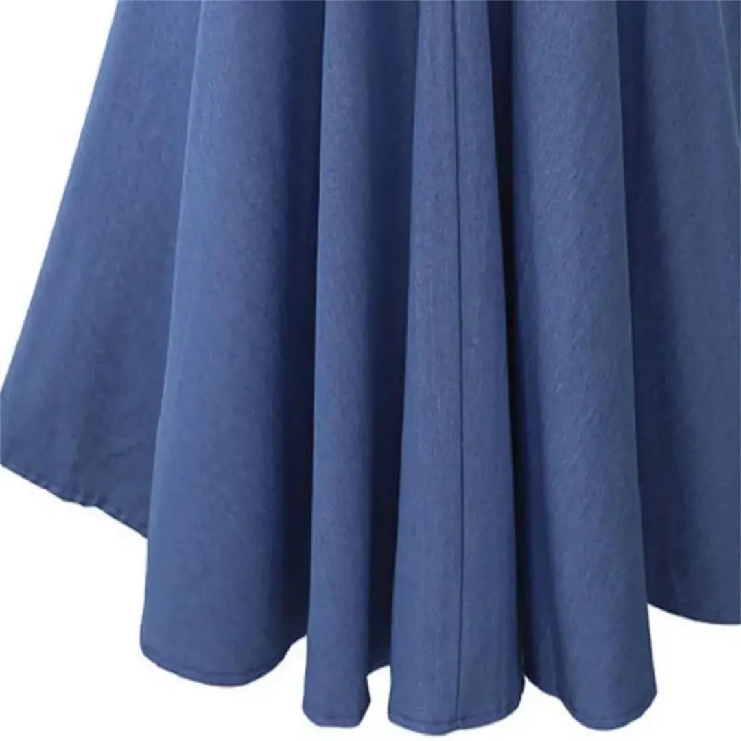 Women's High-Waisted Dress with Long Skirt and Belt Casual Loose Half-Length Denim Skirt