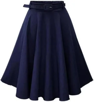 Women's High-Waisted Dress with Long Skirt and Belt Casual Loose Half-Length Denim Skirt