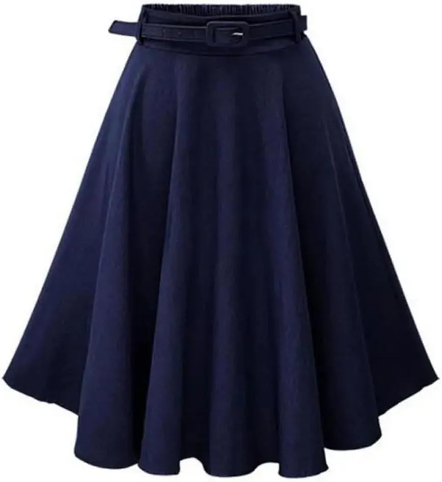 Women's High-Waisted Dress with Long Skirt and Belt Casual Loose Half-Length Denim Skirt