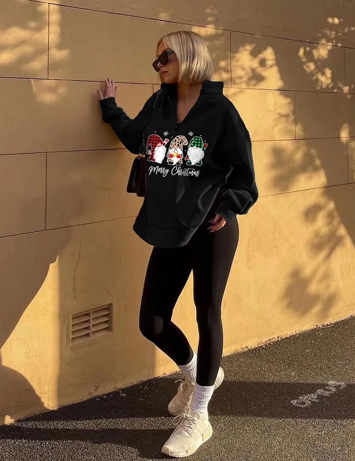 Womens Oversized Christmas Sweatshirt Half Zip Pullover Long Sleeve Quarter Zip Tops Teen Girls Fall Fashion 2024 Y2K Clothes