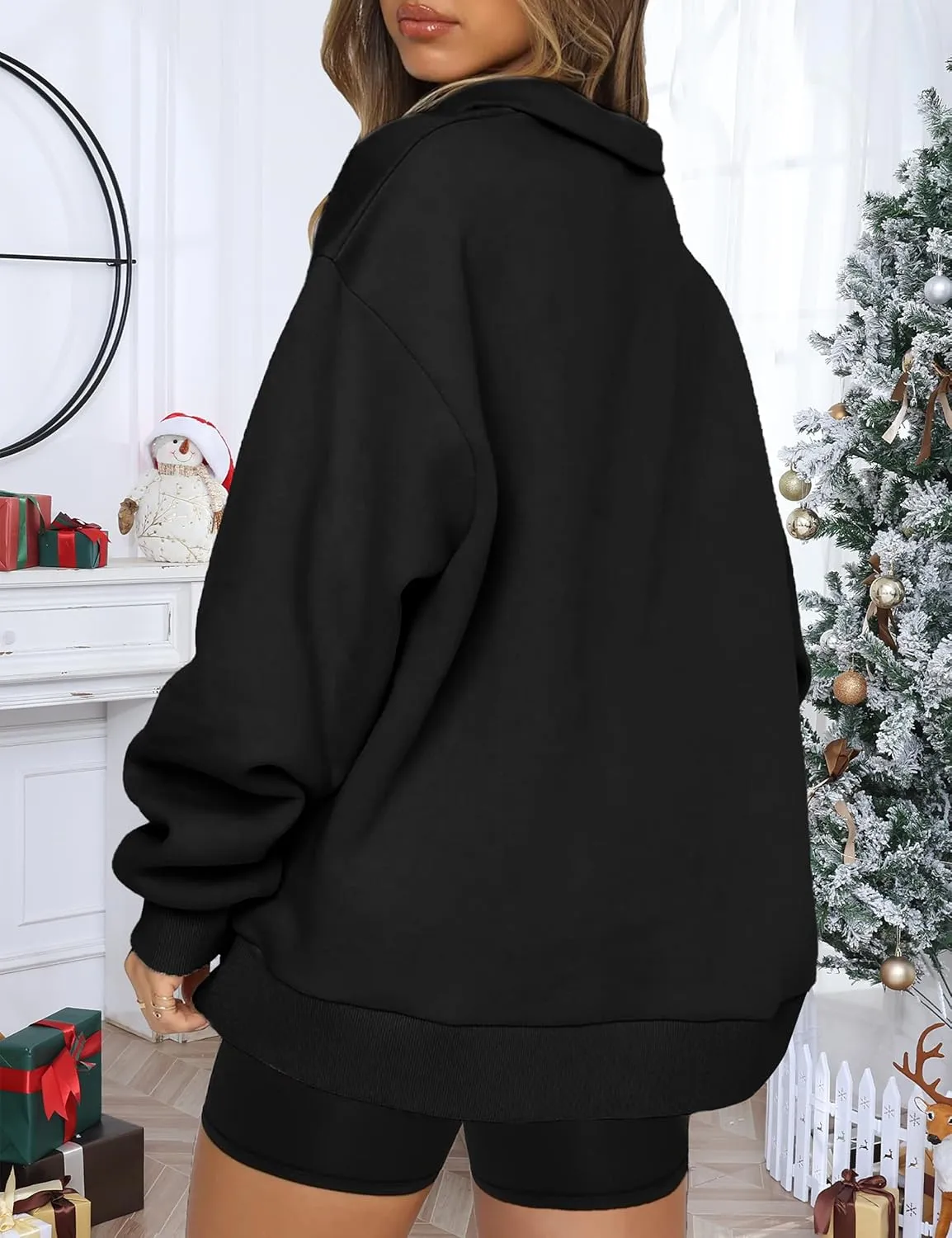 Womens Oversized Christmas Sweatshirt Half Zip Pullover Long Sleeve Quarter Zip Tops Teen Girls Fall Fashion 2024 Y2K Clothes