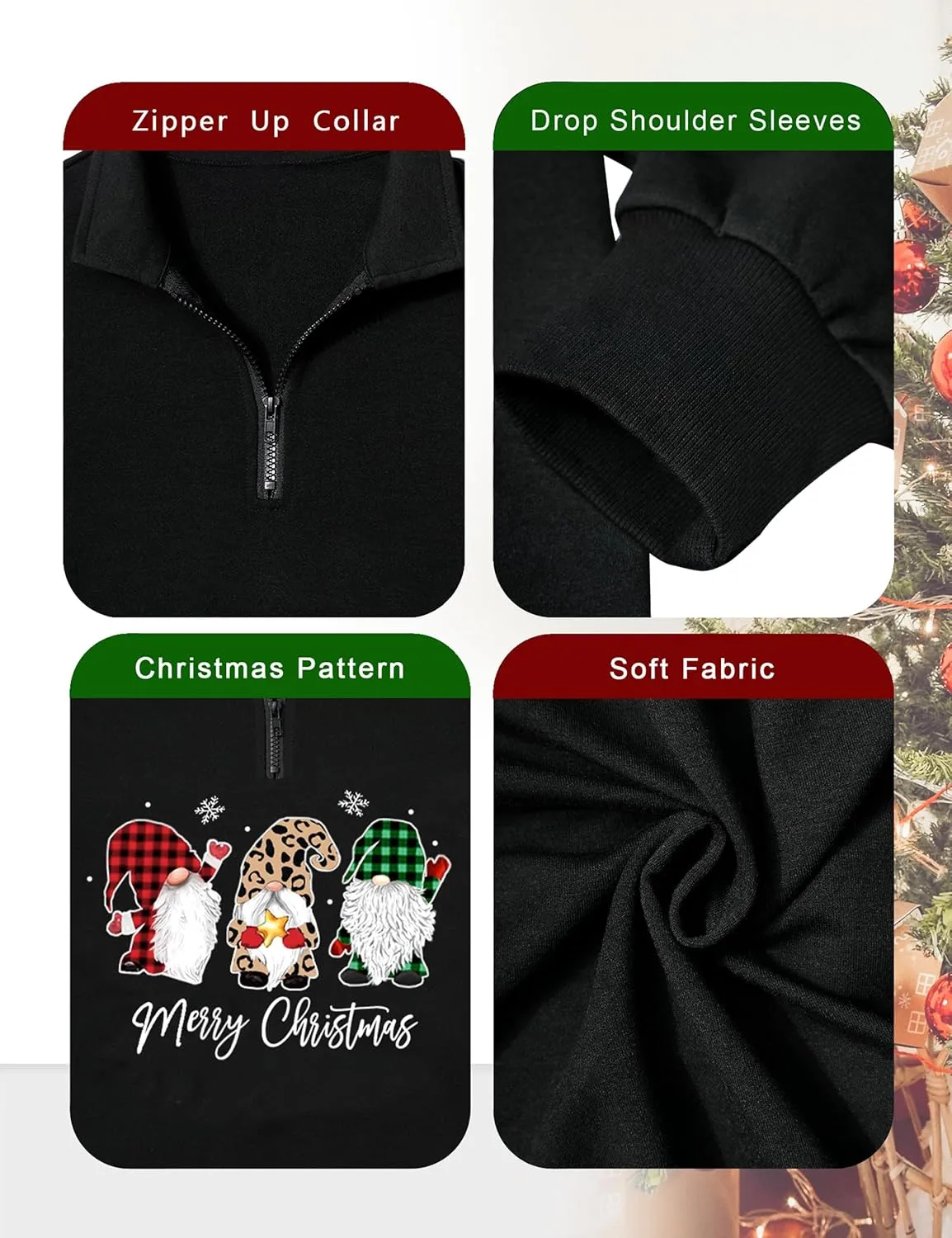 Womens Oversized Christmas Sweatshirt Half Zip Pullover Long Sleeve Quarter Zip Tops Teen Girls Fall Fashion 2024 Y2K Clothes