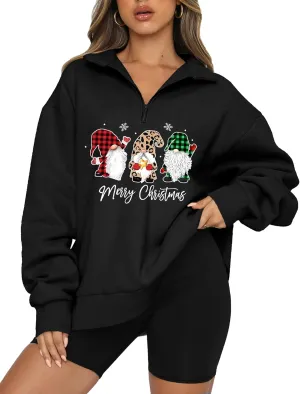 Womens Oversized Christmas Sweatshirt Half Zip Pullover Long Sleeve Quarter Zip Tops Teen Girls Fall Fashion 2024 Y2K Clothes