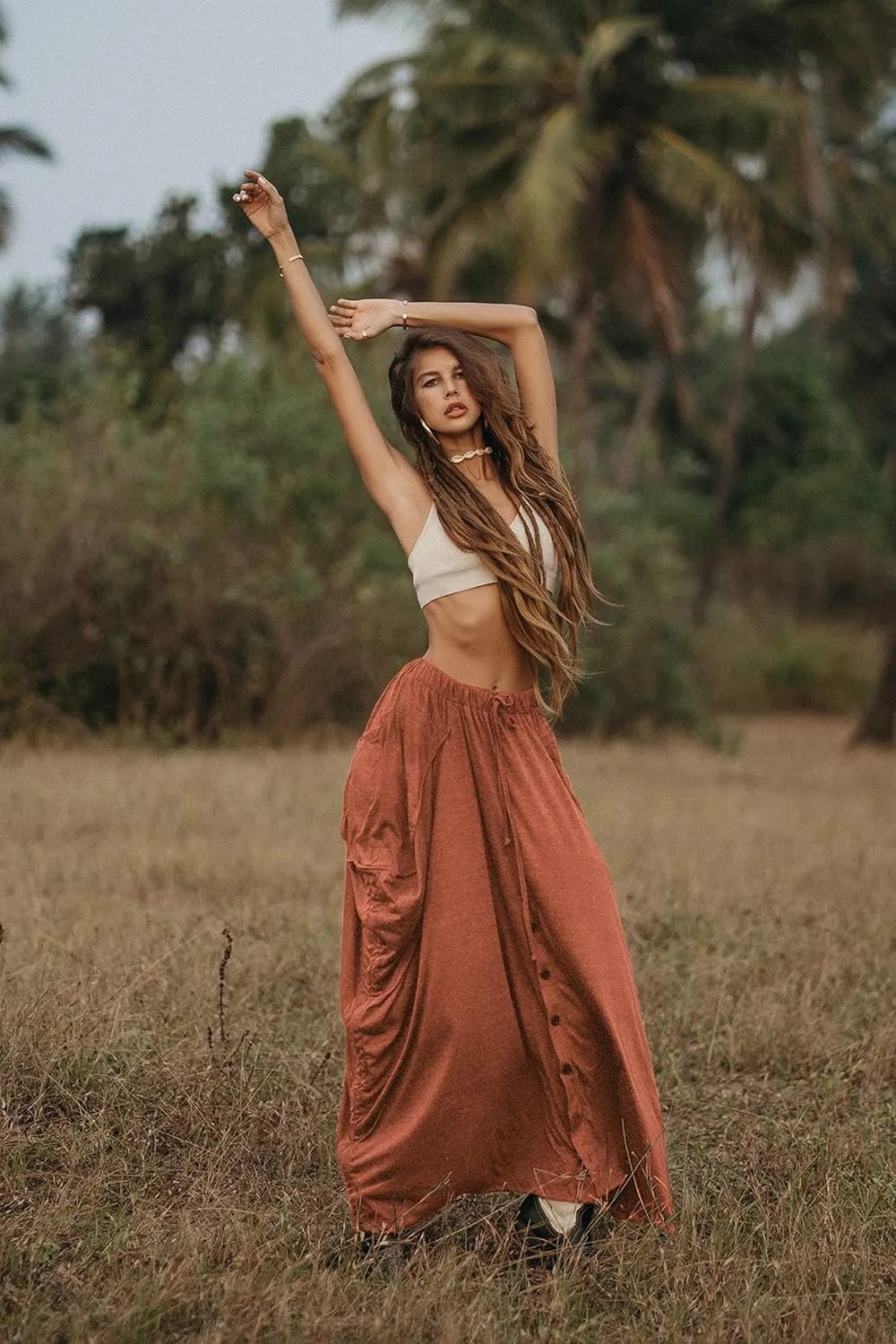 Women's Palazzo Pants Wide Leg Lounge Convertible Maxi Skirt with Pockets Casual Comfy Trouser