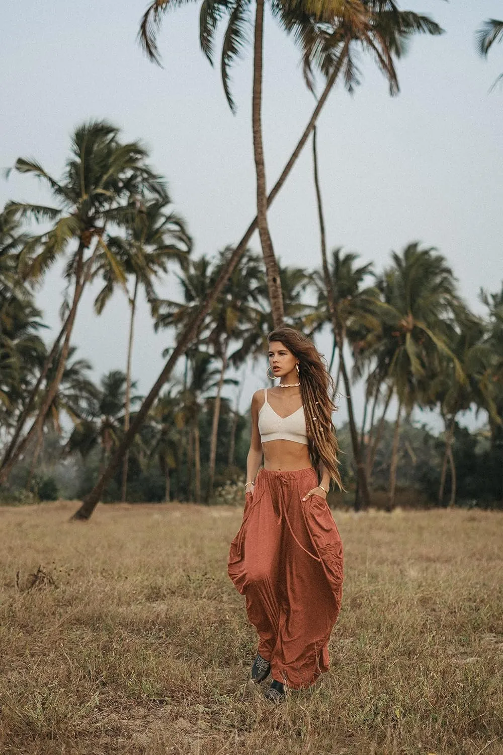 Women's Palazzo Pants Wide Leg Lounge Convertible Maxi Skirt with Pockets Casual Comfy Trouser