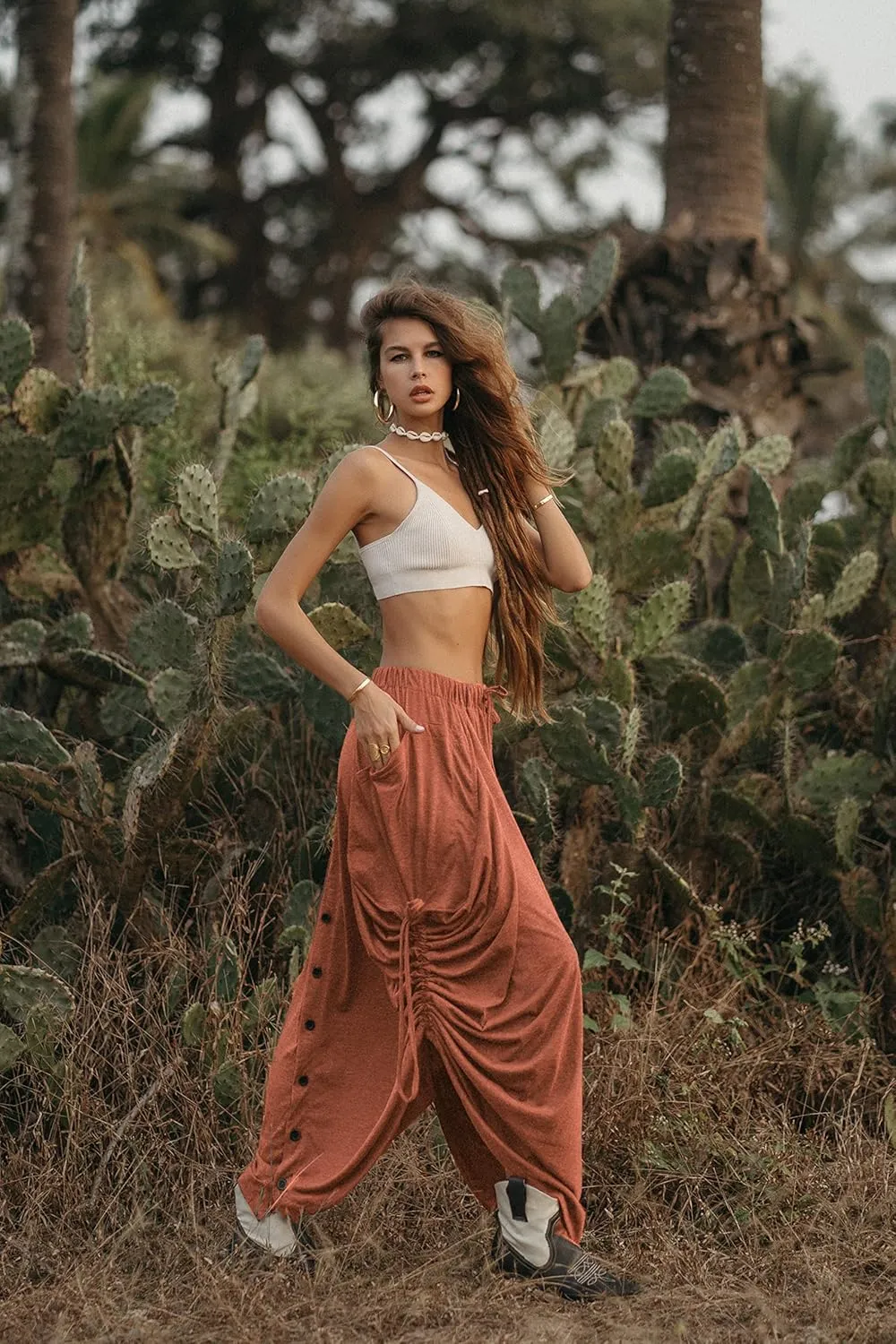 Women's Palazzo Pants Wide Leg Lounge Convertible Maxi Skirt with Pockets Casual Comfy Trouser