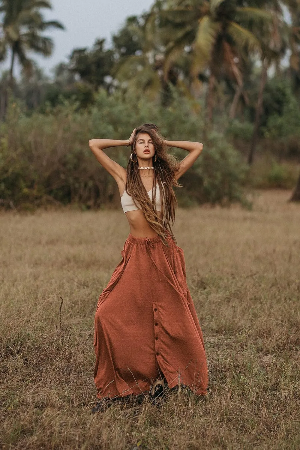 Women's Palazzo Pants Wide Leg Lounge Convertible Maxi Skirt with Pockets Casual Comfy Trouser