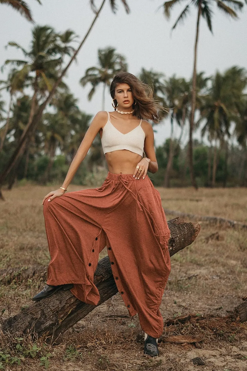 Women's Palazzo Pants Wide Leg Lounge Convertible Maxi Skirt with Pockets Casual Comfy Trouser