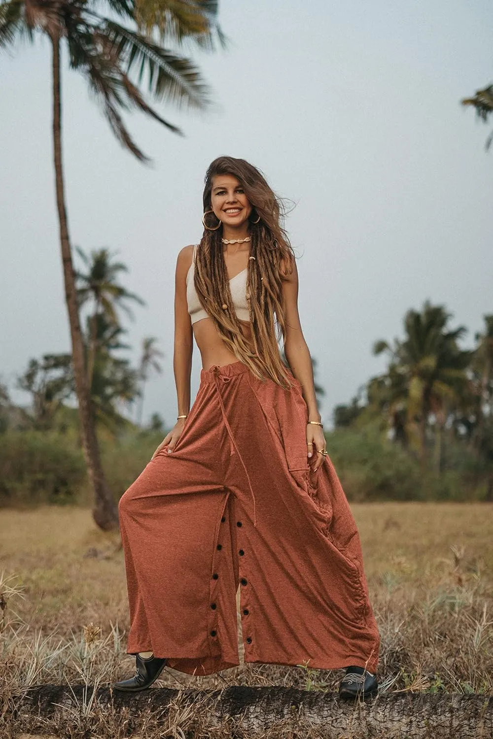 Women's Palazzo Pants Wide Leg Lounge Convertible Maxi Skirt with Pockets Casual Comfy Trouser
