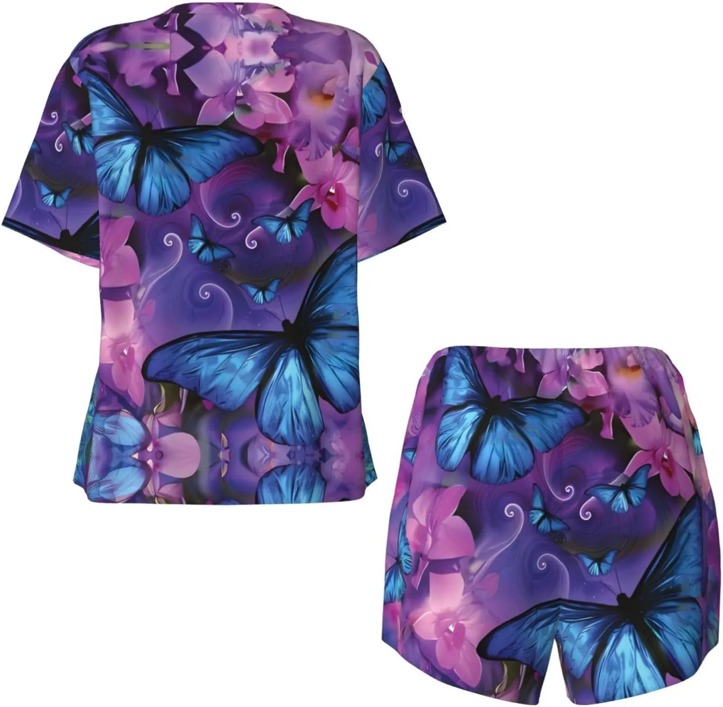 Women's Short-Sleeved Pajama Set - Comfortable Butterfly Print Sleepwear for Loungewear, Vacation, and Night Wear