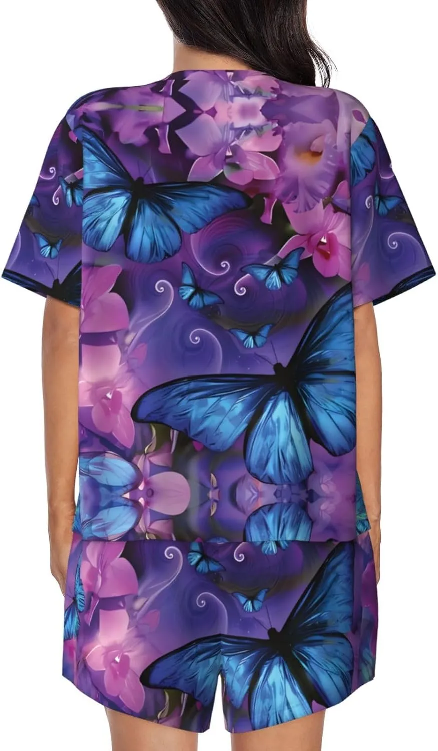 Women's Short-Sleeved Pajama Set - Comfortable Butterfly Print Sleepwear for Loungewear, Vacation, and Night Wear