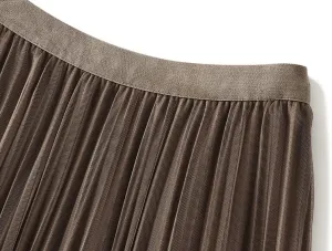 Womens Tulle Long Skirt Elastic Waist Reversible A Line Pleated Midi Skirt SK07