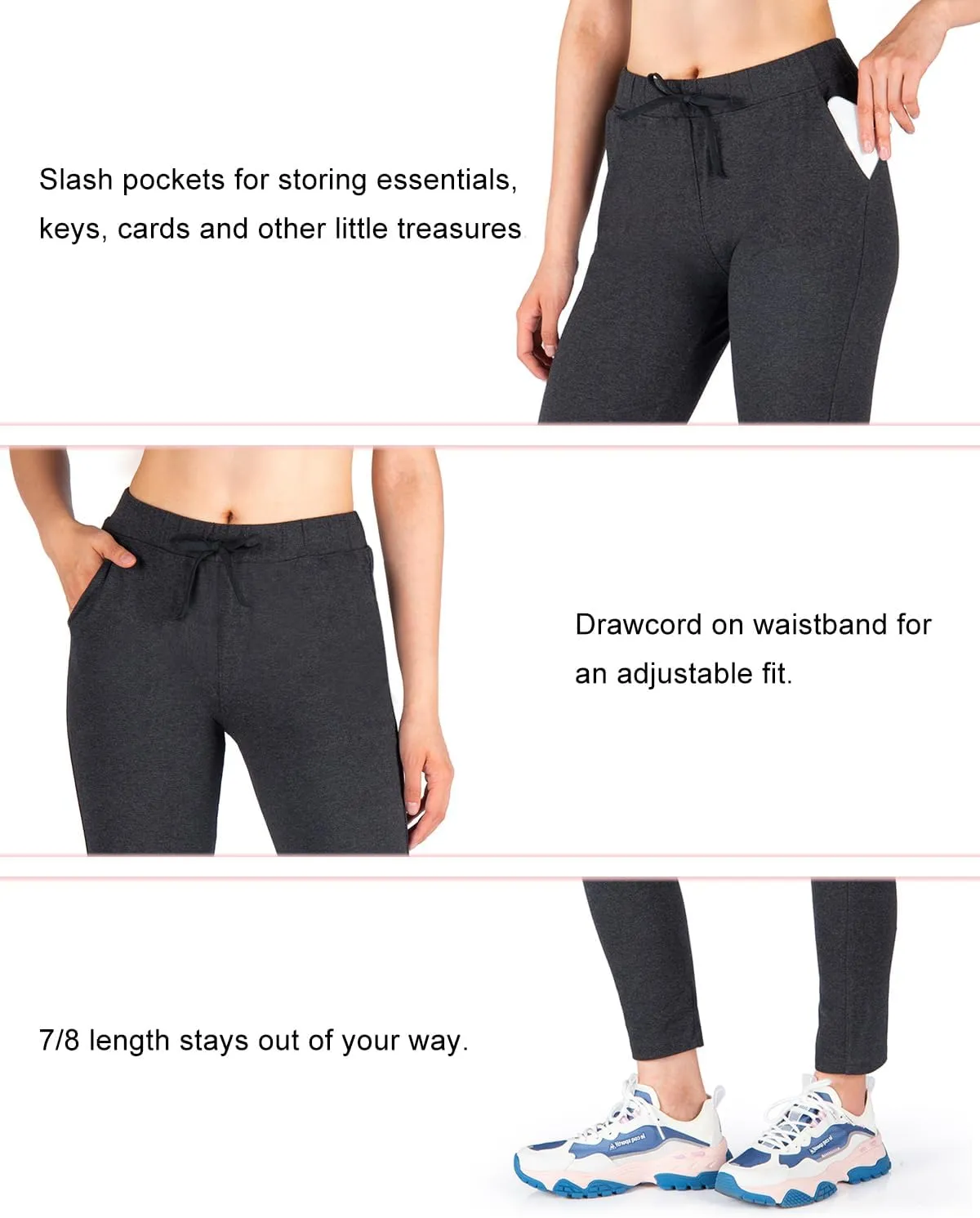 Yogipace Petite/Regular/Tall Women's 7/8 On The Fly Pants Drawstring Casual Lounge Joggers Travel Sweatpants