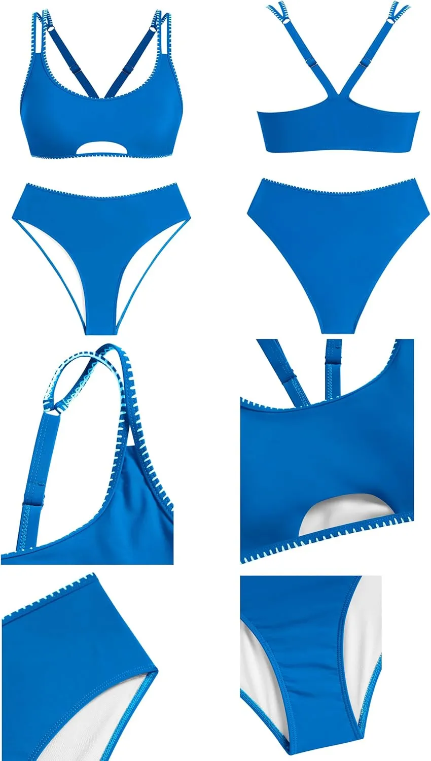 ZAFUL High Waisted Bikini Sets for Women Tummy Control Swimsuits Cut Out Bikini Tops Full Coverage Bottoms Bathing Suit