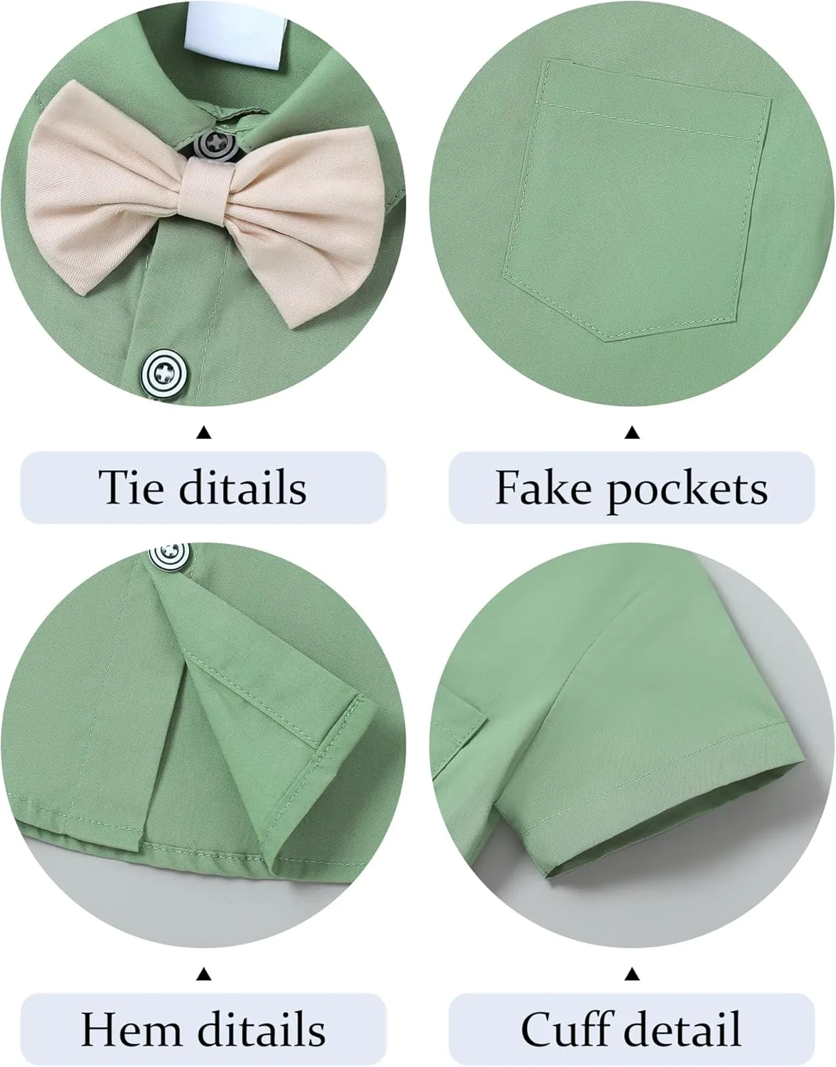 ZOEREA Boys Clothes Formal Suit Gentleman Wedding Outfit Short Sleeve Shirt with Bow Tie and Suspender Pants 2-10 Years