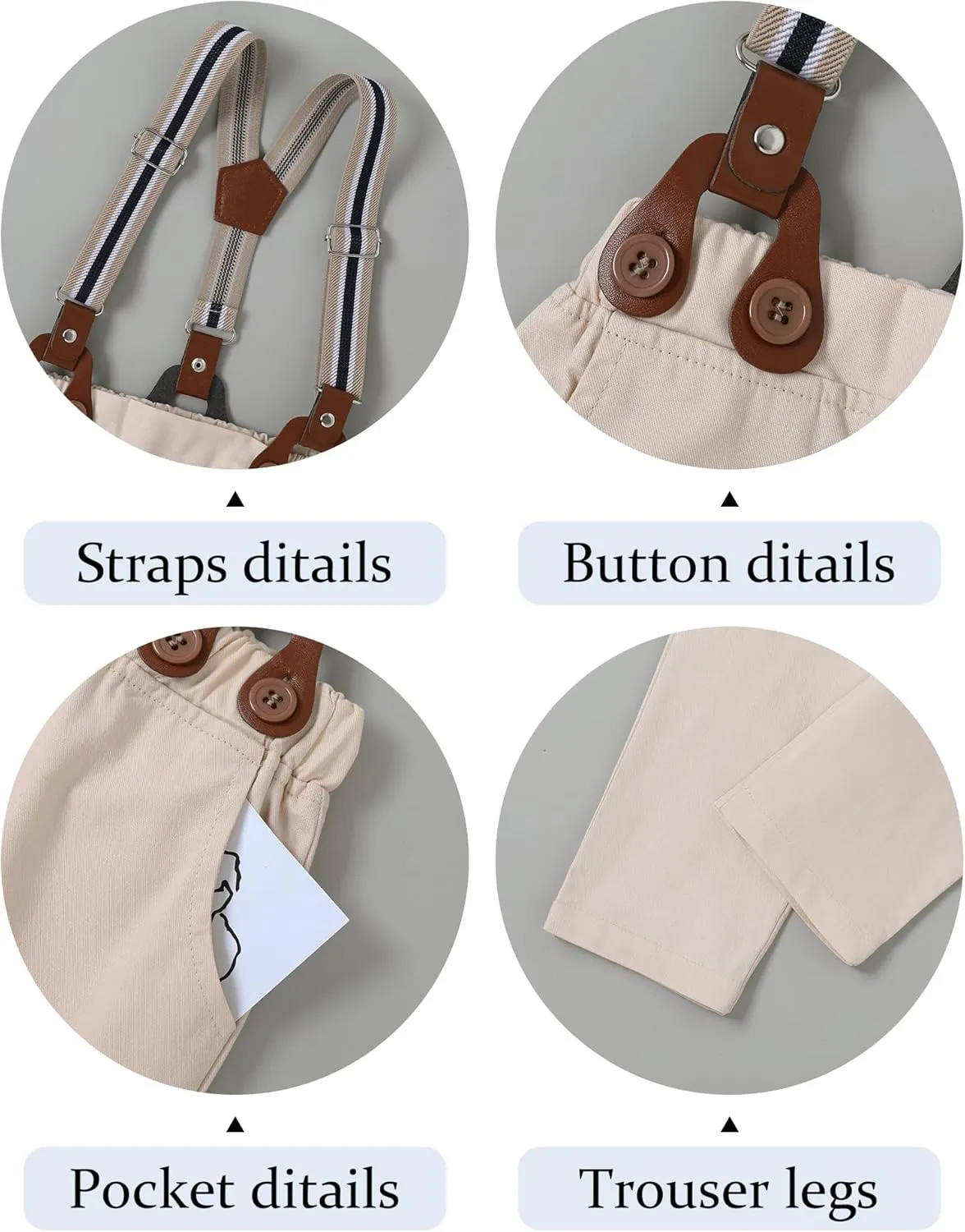 ZOEREA Boys Clothes Formal Suit Gentleman Wedding Outfit Short Sleeve Shirt with Bow Tie and Suspender Pants 2-10 Years