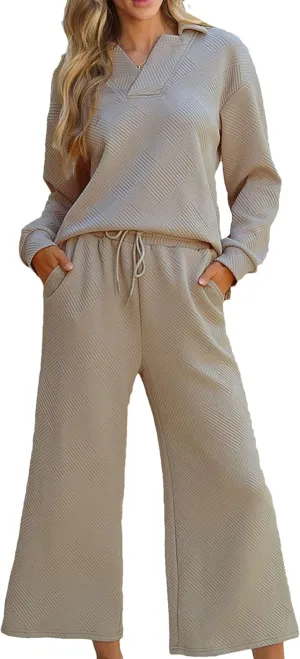 Zontroldy Women's 2 Piece Sets Fall Outfits Pollever Sweatshirt Wide Leg Pants Matching Set Tracksuit