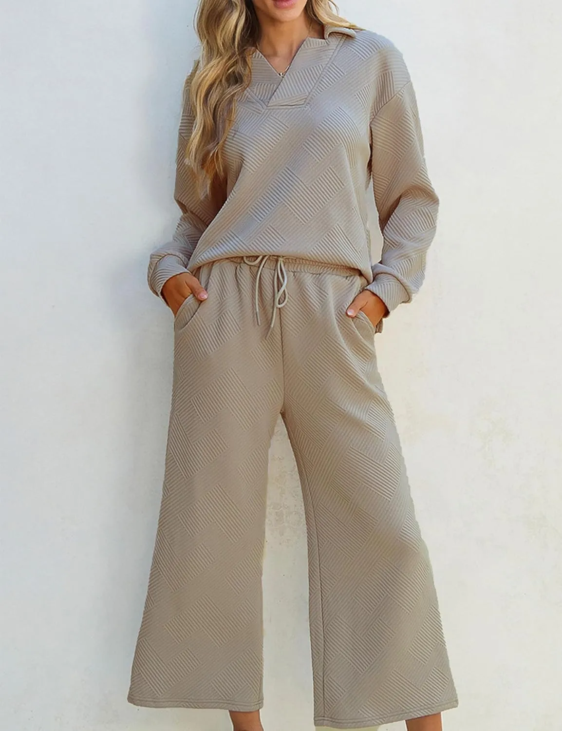Zontroldy Women's 2 Piece Sets Fall Outfits Pollever Sweatshirt Wide Leg Pants Matching Set Tracksuit